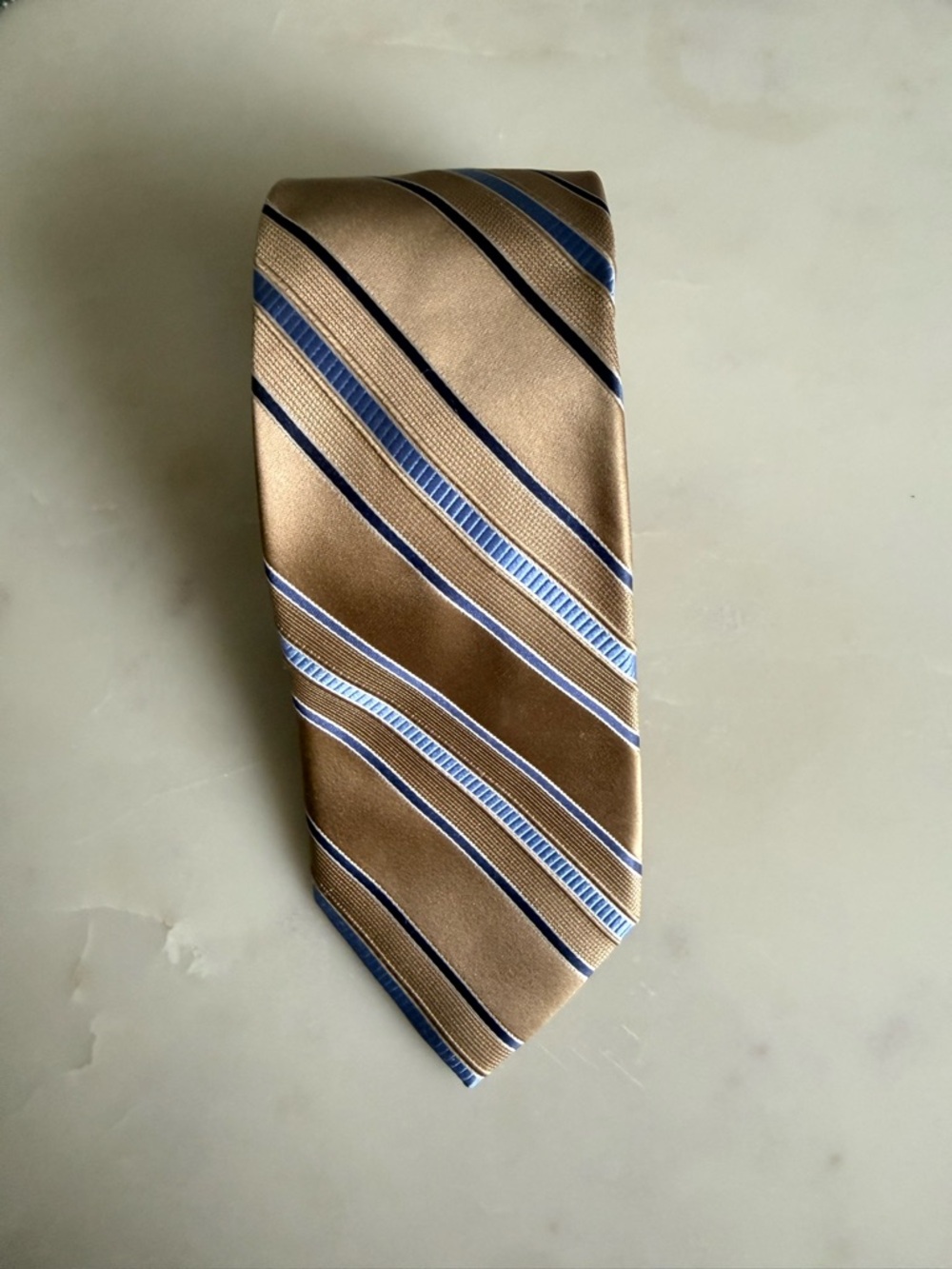 Classic Tan and Blue Striped Men's Tie